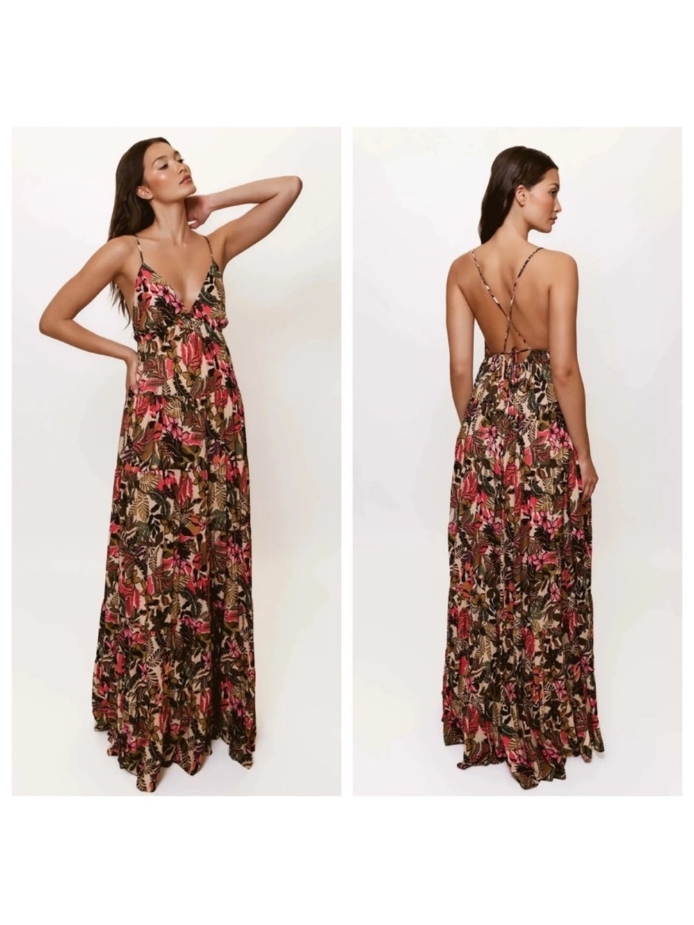 Rachel Pally Pink and Green Floral Maxi Dress